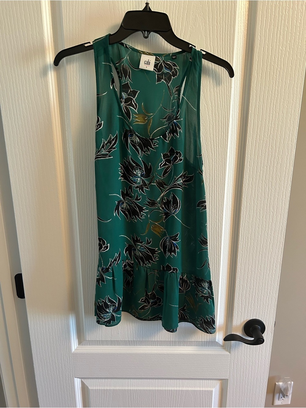 CAbi Teal Floral Sleeveless Shell